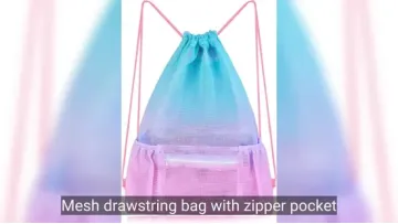 Mesh Drawstring Bag with Zipper Pocket, Beach Bag for Swimming Gear Backpack1