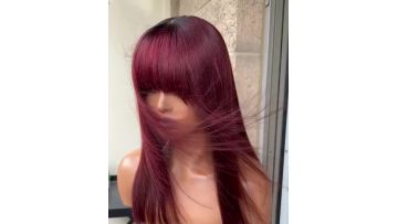 Burgundy Wig Human Hair Red Wigs with Bangs Brazil