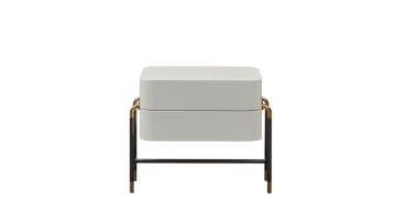 Modern Luxury Rice White Painting E1 MDF Board Feet Nightstand Bedside Tables Stainless Steel Body with Drawer Black Mix Golden1