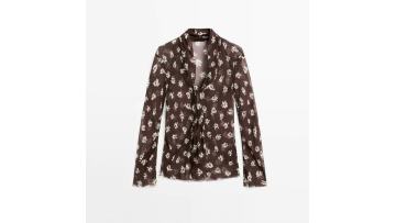 Women's sexy semi transparent scarf collar shirt