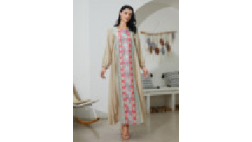 Embroidered Middle East Vintage Women's Muslim Ramadan Jellabiya Dubai Sequined Abaya Dress Islamic Robe with Lantern Sleeves1