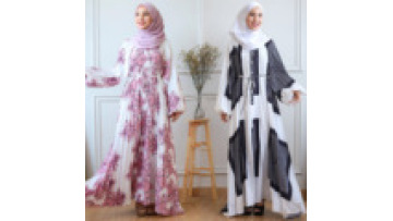 Top Quality Traditional Custom Arabic Women's Printed Floral Dress Abaya Muslim Robe M2011