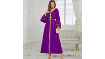 Abaya Modest New High Quality Muslim Rose Purple Hand-Sewn Rhinestones Dubai Travel Sleeve Dress Plus Size Long Sleeve Abaya1