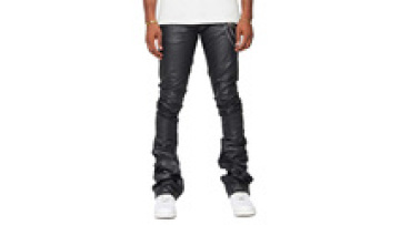 Designer Trendy Streetwear Black Leather Pants For Men Custom Wholesale Tapered Skinny Slim Jeans Stacked Jeans1