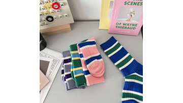 Korean striped mid tube socks with colored cotton socks