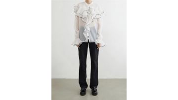 Nylon Layered Collar Flared Sleeve Slim Fit Shirt