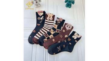 Korean version cartoon 3D teddy bear mid tube socks sports socks