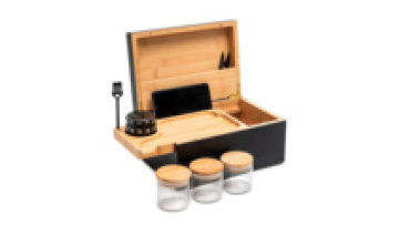 Bamboo Stash Box with Rolling Tray and Airtight Jars1