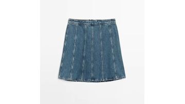 Women's casual style versatile seam detail short denim skirt A-line skirt