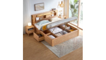 Simple solid wood frame high box storage bed 1.5m double bed tatami luxury bedroom home furniture1