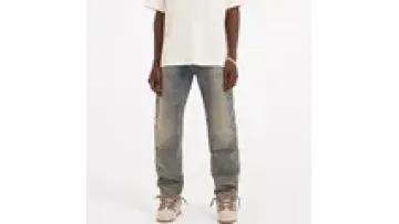 Wholesale Custom Washed Retro Denim Men Casual Plus Size Straight Unisex Leg Zippers Trousers Jeans Pants1
