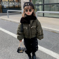Winter Girls Bomber Jacket For Boys Baby Coat Kids Outwear Warm Clothes New Faashion Removable Fur Collar Pu Belt 2 To 7 Yrs