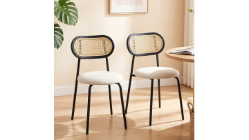 CHA2602 WHT Elegant Upholstered Dining Chair with PE Rattan Backrest for Modern Home Decor