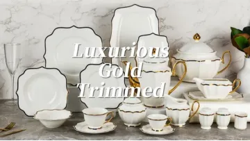 Gold Rim Tableware Set New Bone China Plates Ceramic Dinnerware Set1