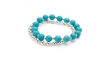 Elegant ladies stretch silver beads mixed round stone set fashion bracelet1