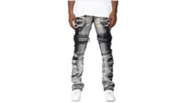 Custom OEM Hip hop Men Vintage Denim Ripped Men Flare Cut Stacked Jeans For Men1