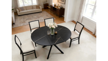 BR-25E03 Modern Wooden Extendable Table with Black Marble Design