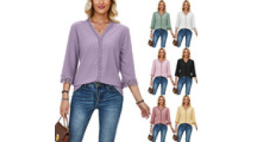 Wholesale Bulk Casual Flower Sleeves blouse high quality t shirt Fashion Lace loose Ladies Tops women's  t-shirts knitted top1