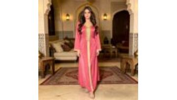 Muslim Hijab Dress for Women Pink Ramadan Eid 2026 Moroccan Kaftan Dubai Jalabiya Arabic Middle East Islamic Clothing1