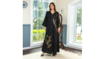 Dubai Abaya Wholesale Turkey Black Loose Style V-neck Long Sleeve Maxi Dress Islamic Clothing Women Abaya Dubai Islamic Clothing1