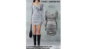 RUCHED MINI DRESS IN SILVER