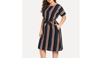 Spring Summer Womens Fashion 3XL 4XL Plus Size Colorblock Striped Dress1