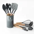 Black Cooking Tools Set Premium Silicone Utensils Set Turner Tongs Spatula Soup Spoon Non-stick Shovel Oil Brush Kitchen Tools