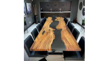 Factory Direct Luxury Solid Walnut Wood Cafe Kitchen Restaurant Coffee River Epoxy Resin Slab Dining Table1