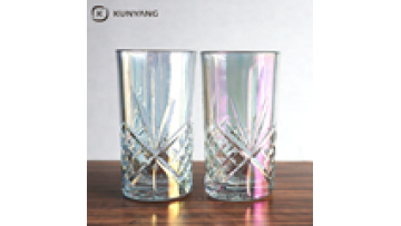 Factory Price Modern Highball Glass Cup Electroplating Diamond Shape Embossed Cocktail Glasses1