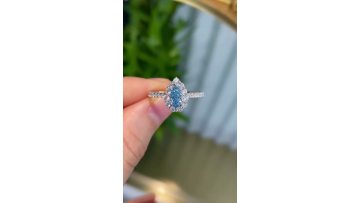 Custom Pear-Shaped Blue Lab Grown Diamond Halo Ring