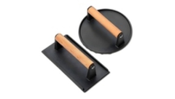 Cast Iron Wood Handle Long Meat Press Plate Uncoated Steak Outdoor Round Meat Press1