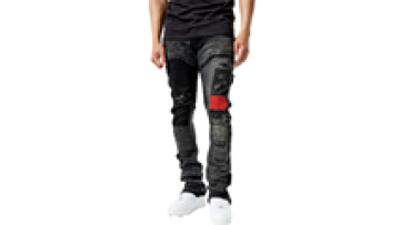 New Arrival OEM High Quality Custom Logo Patch Work Patchwork Vintage Effect Splicing and Distressed Jeans1