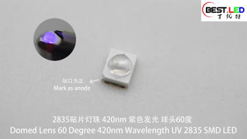 Domed Lens 60 Degree 420nm UV 2835 SMD LED