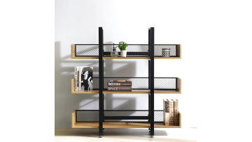 PLS-01/PLS-03 Stylish Wooden Bookcase with Metal Frame - Modern Multi-Layer Storage Solution