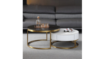 Coffee shop furniture modern White top sintered stone Luxury With Storage Two Pieces Round Coffee Table Set1