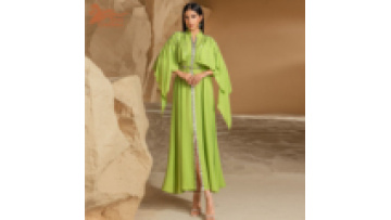 Fashion Semi High Neck Shawl Dress Islam Middle Eastern Robe Eid Dress Hot-Fix Rhinestone Abaya Femme Muslim V-neck Dresses1
