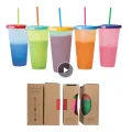 2020 Reusable 5 Color Changing Cup With Straw Kitchen Food Grade Circles Cup Mugs Magic Plastic Coffee Cup Drinkware Bottles