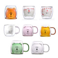 250ml Glass Mugs Cute Bear Cat Animal Double Wall Glass Mug Double-layer Glass Milk Mug Coffee Cup Christmas Gift