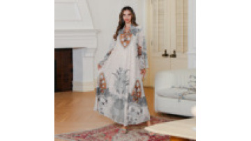 Wholesale Middle East Flower Print Long Party Dress 2025 Embroidery Flower Long Sleeve Elegant Abaya Muslim Dress1