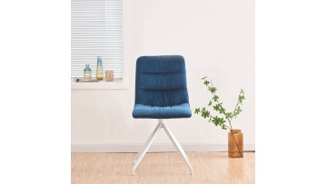 Elegant Navy Blue Velvet Tufted Swivel Chair with White Metal Base - Modern Accent Chair for Living Room & Home Office Decor