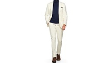 2020 Hot Sale Creamy White Men's Formal Suit 100% Wool Big Notched Lapel Half Lining Plus Size Autumn Pattern Solid Style1