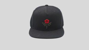 Black Snapback Cap with Flower Embroidery