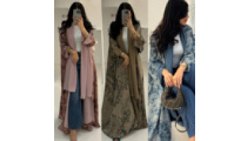 Modest Fashion Muslim Women Open Abayas Arab Elegant Coat Dress Middle Eastern Casual Chiffon Print Abaya with Headscarf 2PC Set1