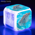 Cute Dolphin alarm clock 7 color glowing LED digital clock big screen luminous electronic watch for children's birthday present
