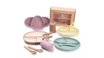 Customizable Eco-friendly Non-toxic Strong Suction Plate Bowl Bib Tableware Set Baby Silicone Feeding Set With Packing1