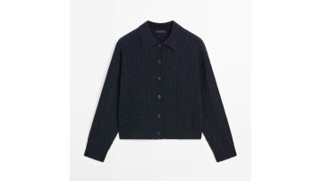Women's temperament gentle twisted flower polo collar wool blend cardigan