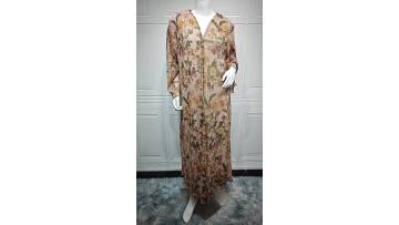 Floral Pleated Two Piece Abaya Set with Hijab