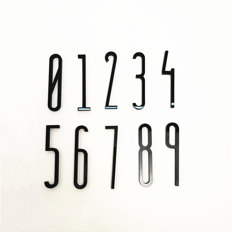 8cm 3D Modern Plastic House Number Letters Home Address Door Numbers Digital Outdoor Sign Plates Hotel Sticker Label 0-9 Black