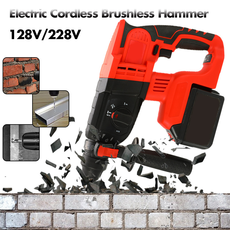 3 IN 1 128V/228V Electric Cordless Brushless Hammer Drill Impact Power Drill With Lithium Battery Rechargeable