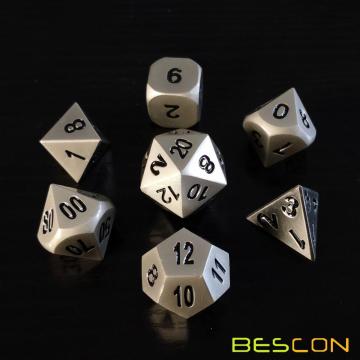 Bescon Heavy Duty Solid Metal Dice Set Nickle Finish, Metallic Polyhedral D&D RPG Game Dice 7pcs Set